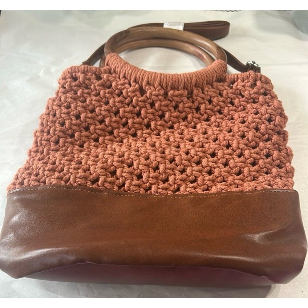 Brown and Rust Leather Tote with Woven Design